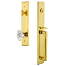 Carre Solid Brass Rose Keyed Entry Single Cylinder Full Plate "D" Grip Handleset with Biarritz Crystal Knob and 2-3/8" Backset