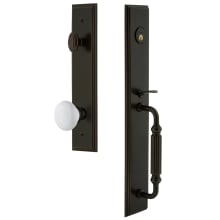 Carre Solid Brass Rose Keyed Entry Single Cylinder Full Plate "F" Grip Handleset with Hyde Park Knob and 2-3/8" Backset