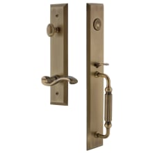 Fifth Avenue Solid Brass Rose Right Handed Keyed Entry Single Cylinder Full Plate "F" Grip Handleset with Portofino Lever and 2-3/8" Backset