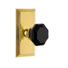 Carre Solid Brass Rose Passage Door Knob Set with Lyon Black Crystal Knob and 2-3/8" Backset