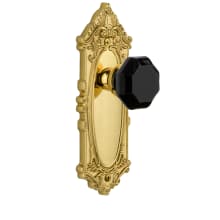 Grande Victorian Solid Brass Rose Passage Door Knob Set with Lyon Black Crystal Knob and 2-3/4" Backset