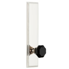 Carre Solid Brass Tall Plate Passage Door Knob Set with Lyon Black Crystal Knob and 2-3/8" Backset