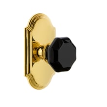 Arc Solid Brass Rose Privacy Door Knob Set with Lyon Black Crystal Knob and 2-3/4" Backset