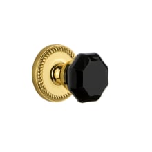 Newport Solid Brass Rose Privacy Door Knob Set with Lyon Black Crystal Knob and 2-3/8" Backset