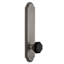 Arc Solid Brass Tall Plate Left Handed Privacy Door Knob Set with Lyon Black Crystal Knob and 2-3/8" Backset