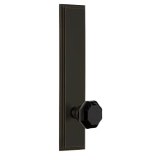 Carre Solid Brass Tall Plate Right Handed Privacy Door Knob Set with Lyon Black Crystal Knob and 2-3/8" Backset