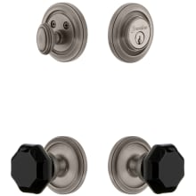 Circulaire Solid Brass Rose Single Cylinder Keyed Entry Deadbolt and Knobset Combo Pack with Lyon Black Crystal Knob and 2-3/4" Backset