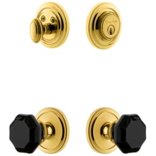 Circulaire Solid Brass Rose Single Cylinder Keyed Entry Deadbolt and Knobset Combo Pack with Lyon Black Crystal Knob and 2-3/8" Backset