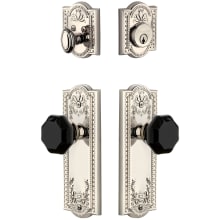 Parthenon Solid Brass Rose Single Cylinder Keyed Entry Deadbolt and Knobset Combo Pack with Lyon Black Crystal Knob and 2-3/4" Backset