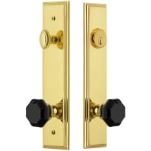 Carre Solid Brass Rose Tall Plate Single Cylinder Keyed Entry Door Knob Set with Lyon Knob and 2-3/4" Backset