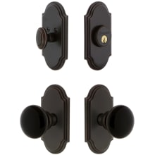Arc Solid Brass Rose Single Cylinder Keyed Entry Deadbolt and Knobset Combo Pack with Coventry Knob and 2-3/8" Backset