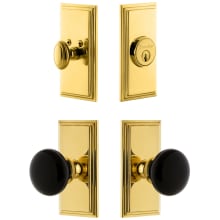 Carre Solid Brass Rose Single Cylinder Keyed Entry Deadbolt and Knobset Combo Pack with Coventry Knob and 2-3/8" Backset