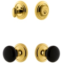 Circulaire Solid Brass Rose Single Cylinder Keyed Entry Deadbolt and Knobset Combo Pack with Coventry Knob and 2-3/8" Backset