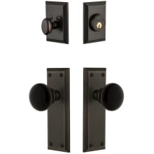 Fifth Avenue Solid Brass Rose Single Cylinder Keyed Entry Deadbolt and Knobset Combo Pack with Coventry Knob and 2-3/8" Backset