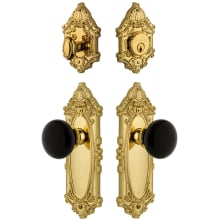 Grande Victorian Solid Brass Rose Single Cylinder Keyed Entry Deadbolt and Knobset Combo Pack with Coventry Knob and 2-3/4" Backset