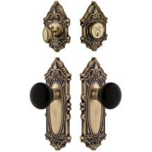 Grande Victorian Solid Brass Rose Single Cylinder Keyed Entry Deadbolt and Knobset Combo Pack with Coventry Knob and 2-3/8" Backset