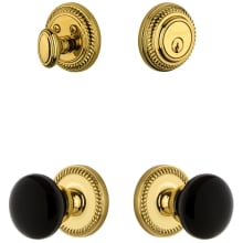 Newport Solid Brass Rose Single Cylinder Keyed Entry Deadbolt and Knobset Combo Pack with Coventry Knob and 2-3/8" Backset
