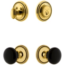 Soleil Solid Brass Rose Single Cylinder Keyed Entry Deadbolt and Knobset Combo Pack with Coventry Knob and 2-3/8" Backset