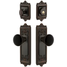 Windsor Solid Brass Rose Single Cylinder Keyed Entry Deadbolt and Knobset Combo Pack with Coventry Knob and 2-3/4" Backset