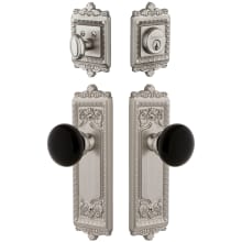 Windsor Solid Brass Rose Single Cylinder Keyed Entry Deadbolt and Knobset Combo Pack with Coventry Knob and 2-3/8" Backset
