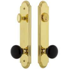 Arc Solid Brass Rose Tall Plate Single Cylinder Keyed Entry Door Knob Set with Coventry Knob and 2-3/8" Backset
