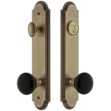 Arc Solid Brass Rose Tall Plate Single Cylinder Keyed Entry Door Knob Set with Coventry Knob and 2-3/4" Backset