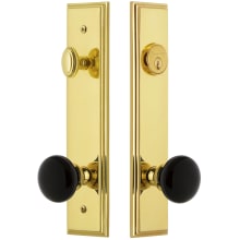 Carre Solid Brass Rose Tall Plate Single Cylinder Keyed Entry Door Knob Set with Coventry Knob and 2-3/8" Backset