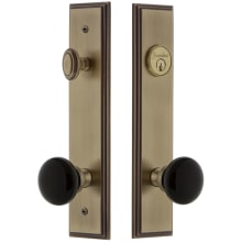 Carre Solid Brass Rose Tall Plate Single Cylinder Keyed Entry Door Knob Set with Coventry Knob and 2-3/4" Backset