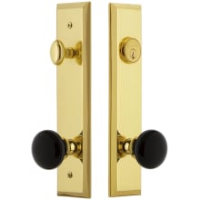 Fifth Avenue Solid Brass Rose Tall Plate Single Cylinder Keyed Entry Door Knob Set with Coventry Knob and 2-3/4" Backset