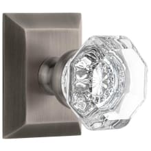 Chambord Crystal Solid Brass Non-Turning Two-Sided Dummy Door Knob Set with Fifth Avenue Square Trim from the Concealed Screw Collection