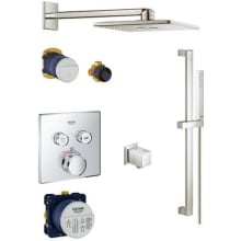 Thermostatic Shower System with Rain Shower Head, Hand Shower, Slide Bar, Shower Arm, Hose, Wall Supply, and Valve Trim