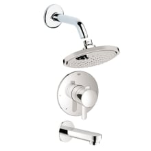 Europlus Pressure Balanced Tub and Shower Package with Rain Shower Head and Integrated Diverter and Volume Control - Rough-In Valve Included