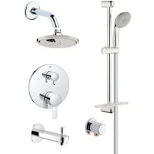 Europlus Pressure Balanced Shower System with Rain Shower Head, Handshower, Slide Bar, Wall Supply, Tub Spout, Integrated Diverter and Volume Control - Rough-In Valve Included