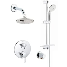 Europlus Pressure Balanced Shower System with Rain Shower Head, Handshower, Slide Bar, Wall Supply, Integrated Diverter and Volume Control - Rough-In Valve Included