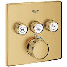 Grohtherm Three Function Thermostatic Valve Trim Only with Four Knob / Push Button Handles, Integrated Diverter, and Volume Control - Less Rough In