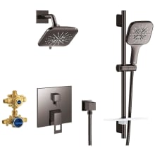 Eurocube Pressure Balanced Shower System with Shower Head, Hand Shower, Slide Bar, Shower Arm, and Valve Trim