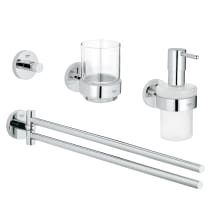 Essentials Bathroom Package with Towel Bar, Robe Hook, Tumbler, and Soap Dispenser
