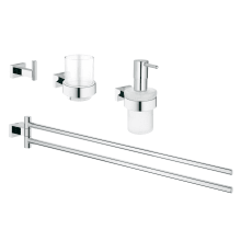 Essentials 4 Piece Bathroom Package with Towel Bar, Robe Hook, Tumbler, and Soap Dispenser