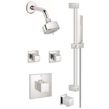 Eurocube Thermostatic Shower System with Multi-Function Shower Head, Handshower, Slide Bar, and Volume Controls - All Valves Included