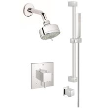 Eurocube Pressure Balanced Shower System with Multi-Function Shower Head, Handshower, Slide Bar, Wall Supply, Integrated Diverter and Volume Control - Rough-In Valve Included