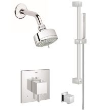 Eurocube Thermostatic Shower System with Multi-Function Shower Head, Handshower, Slide Bar, Wall Supply, Integrated Diverter and Volume Control - Rough-In Valve Included