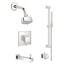 Eurocube Pressure Balanced Shower System with Multi-Function Shower Head, Handshower, Slide Bar, Wall Supply, Tub Spout, Integrated Diverter and Volume Control - Rough-In Valve Included