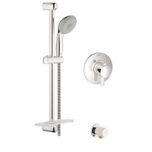 Europlus Thermostatic Handshower Package with Slide Bar, Wall Supply, and Integrated Volume Control - Rough-In Valve Included