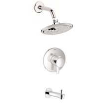 Europlus Thermostatic Tub and Shower Package with Rain Shower Head, Diverter Tub Spout, and Integrated Volume Control - Rough-In Valve Included