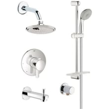Europlus Pressure Balanced Shower System with Rain Shower Head, Handshower, Slide Bar, Wall Supply, Tub Spout, Integrated Diverter and Volume Control - Rough-In Valve Included