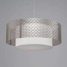 Tweed 4 Light 36" Wide Drum Chandelier - Medium (E26) with White Linen Inner and Finished to Match Metal Outer Shade