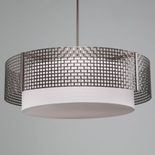 Tweed 8 Light 48" Wide Drum Chandelier - Medium (E26) with White Linen Inner and Finished to Match Metal Outer Shade