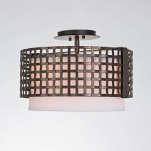 Tweed 2 Light 15" Wide Semi-Flush Drum Ceiling Fixture - Medium (E26) with White Linen Inner and Finished to Match Metal Outer Shade