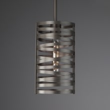 Tempest 6" Wide Rod Hung Cage Mini Single Pendant - Medium (E26) with Finished to Match Metal Shade