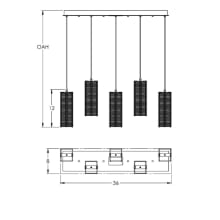 Downtown Mesh 5 Light 36" Wide Large Linear Multi Light Pendant - Medium (E26) with Frosted Glass Inner and Finished to Match Metal Outer Shades